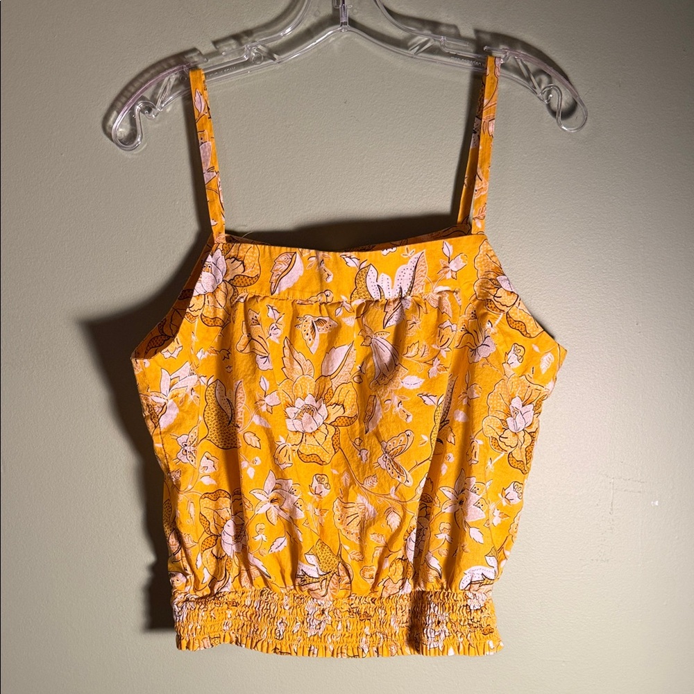 Yellow Floral Smocked Hem Cami Top